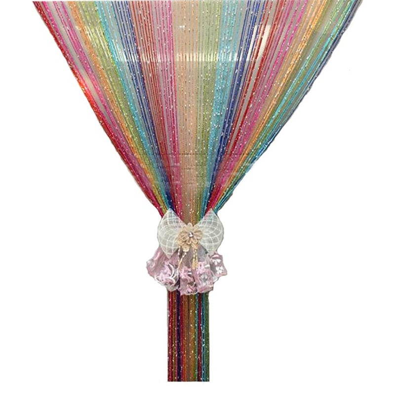 Duosuny 39x78 Inch Door String Curtain Rare Flat Silver Ribbon Thread Fringe Window Panel Room Divider Cute Strip Tassel for Wedding Coffee House Restaurant Party Parts (C303) - Image 1